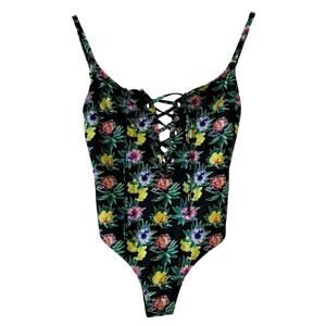 ASOS Floral Print Lace Up One Piece Swimsuit